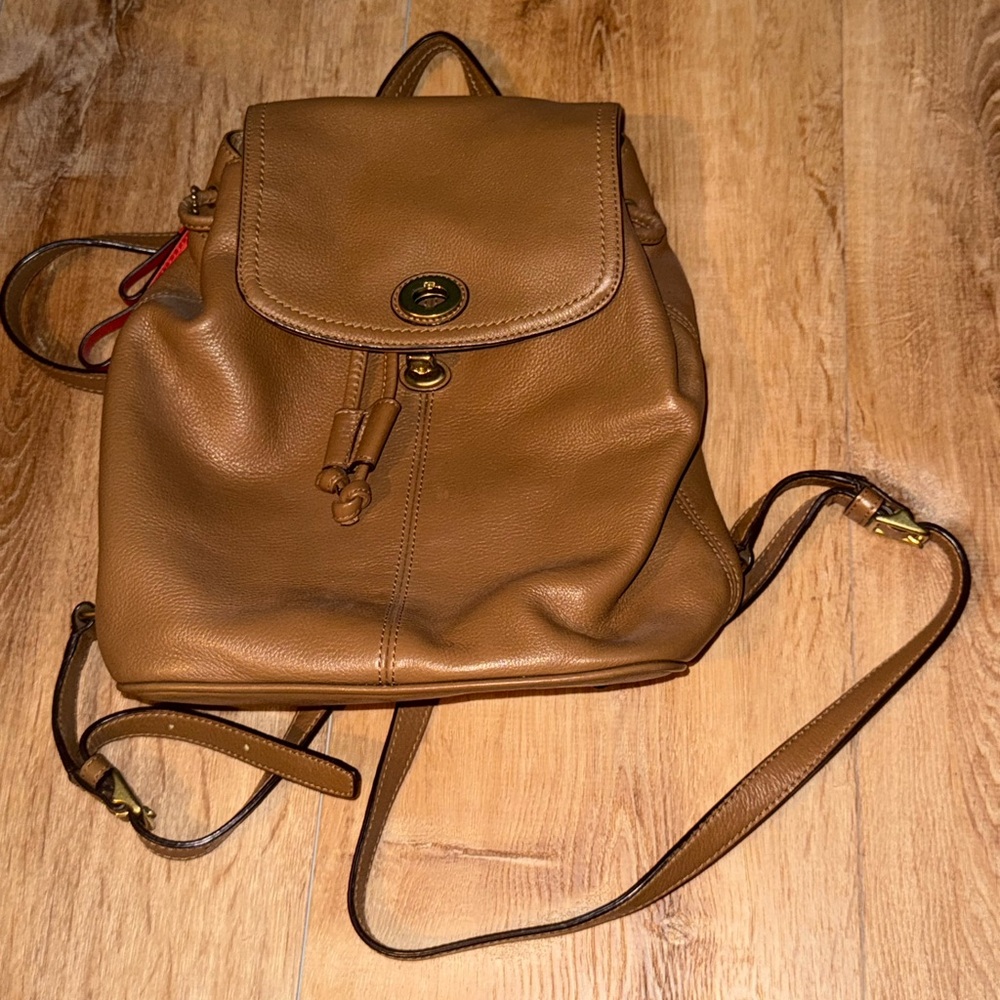 Coach Pebbled Leather Drawstring Brown  Backpack